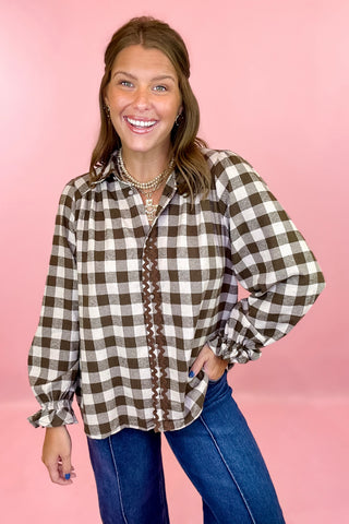 Flannel Gingham Top Brown