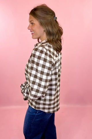 Flannel Gingham Top Brown