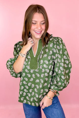 green printed top