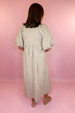 Catch The Vibe Gingham Midi Dress Brown
