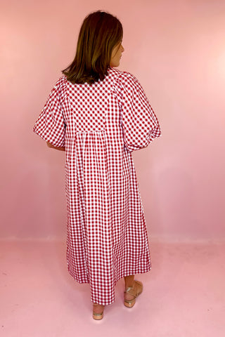 Catch The Vibe Gingham Midi Dress Crimson
