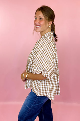 Catch The Vibe Gingham Top Brown