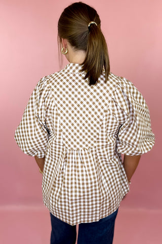 Catch The Vibe Gingham Top Brown