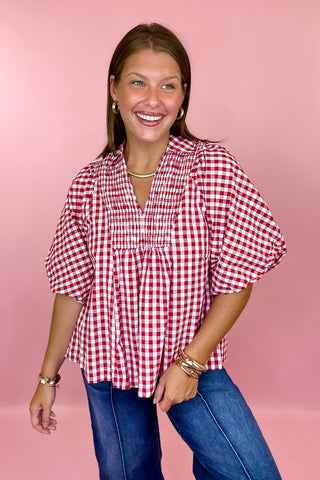 Catch The Vibe Gingham Top Crimson