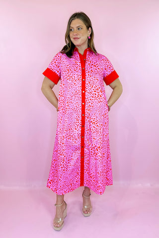  Leopard Midi Dress Pink