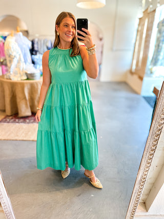 Chance To Escape Sleeveless Tiered Maxi Dress Green