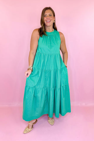 Chance To Escape Sleeveless Tiered Maxi Dress Green