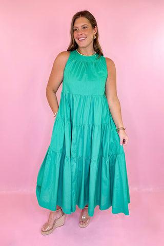 Chance To Escape Sleeveless Tiered Maxi Dress Green