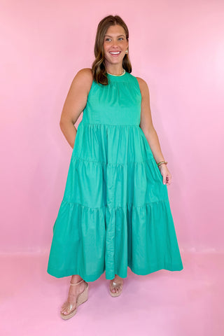 Chance To Escape Sleeveless Tiered Maxi Dress Green