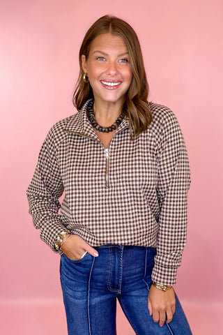 Check The Agenda Gingham Pullover Brown