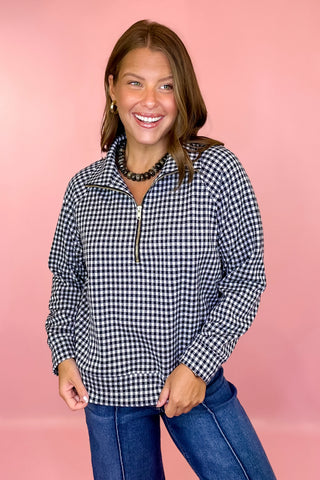 Check The Agenda Gingham Pullover Navy