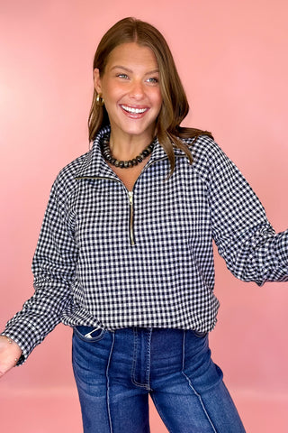 Check The Agenda Gingham Pullover Navy