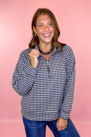 Check The Agenda Gingham Pullover Navy