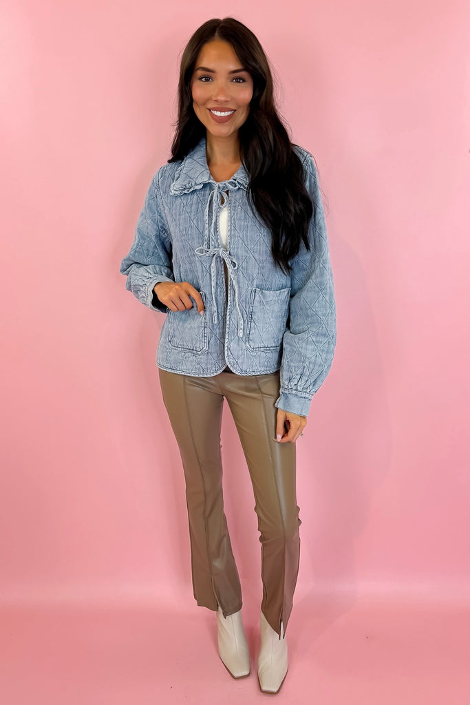 Denim quilted jacket with bows