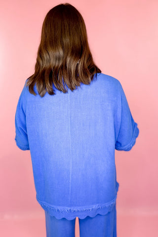 Frayed Linen Top Cerulean Blue