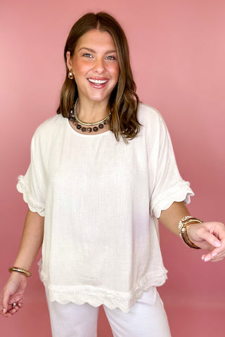 Frayed Linen Top Oatmeal