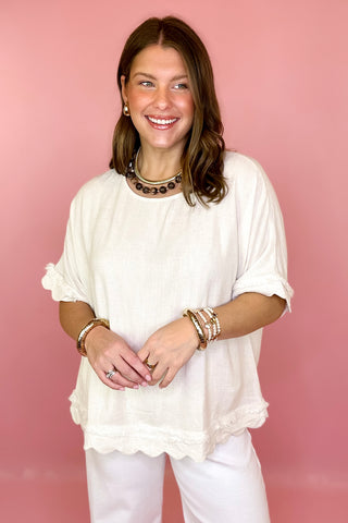 Frayed Linen Top Oatmeal
