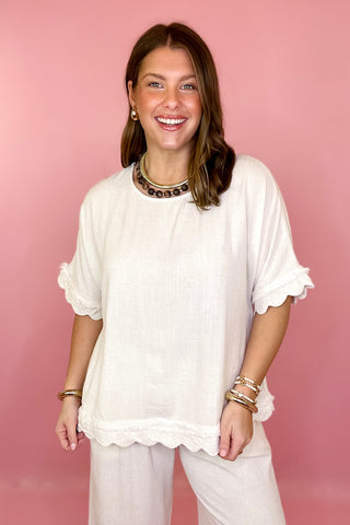 Frayed Linen Top Oatmeal