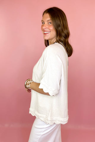 Frayed Linen Top Oatmeal