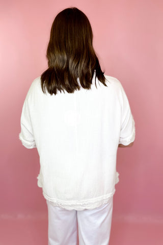 Frayed Linen Top Oatmeal