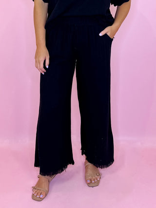 Chill Day Linen Wide Leg Pant Black
