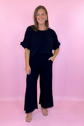 Chill Day Linen Wide Leg Pant Black