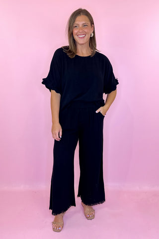 Chill Day Linen Wide Leg Pant Black