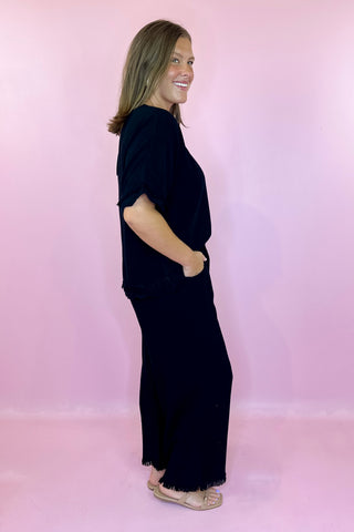 Chill Day Linen Wide Leg Pant Black
