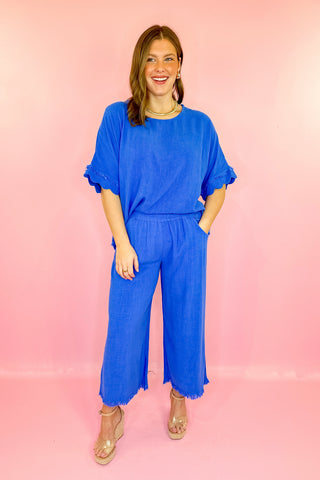 Linen Wide Leg Pant Cerulean Blue