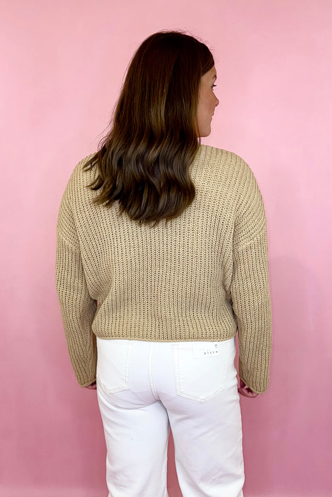 Taupe rolled neck sweater cropped