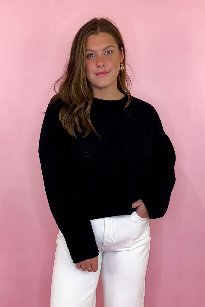 Black rolled neck sweater cropped