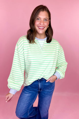 Classic Striped Crewneck Sweatshirt  Mint/Blue