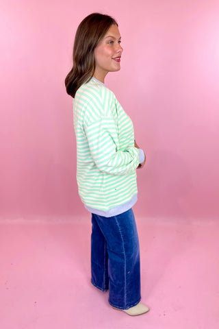 Classic Striped Crewneck Sweatshirt  Mint/Blue