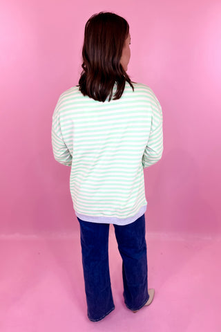 Classic Striped Crewneck Sweatshirt  Mint/Blue