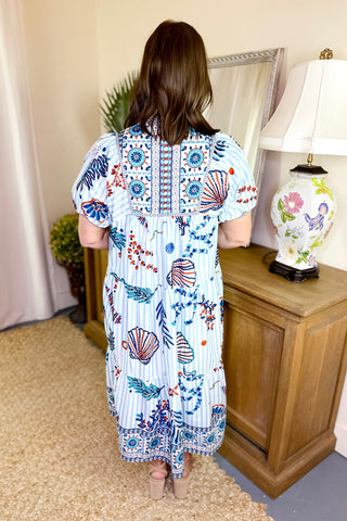 Coastal Charm Midi Dress Blue