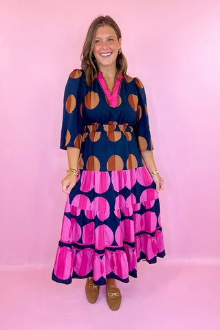 Coffee & Conversation Polka Dot Midi Dress Black