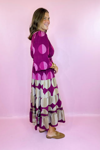 Coffee & Conversation Polka Dot Midi Dress Burgundy