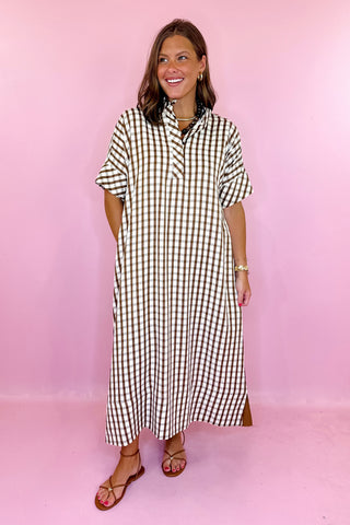 Gingham Midi Dress Brown