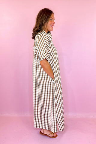 Gingham Midi Dress Brown