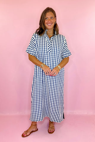Gingham Midi Dress Navy