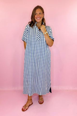 Gingham Midi Dress Navy