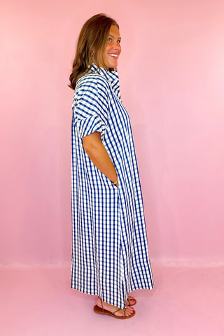 Gingham Midi Dress Navy