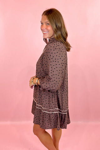 Coming Around Polka Dot Mini Dress Chocolate