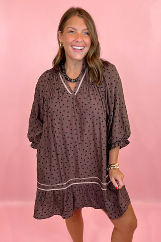 Coming Around Polka Dot Mini Dress Chocolate