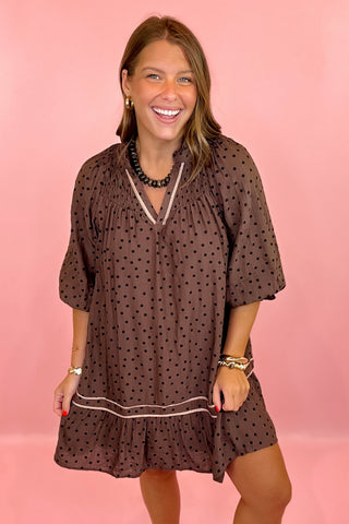 Coming Around Polka Dot Mini Dress Chocolate