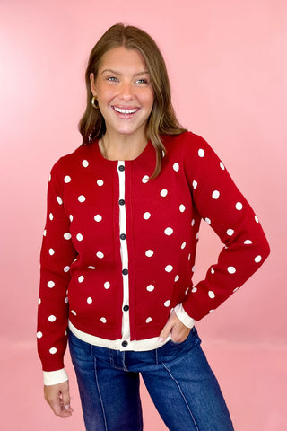 Polka Dot Cardigan Crimson