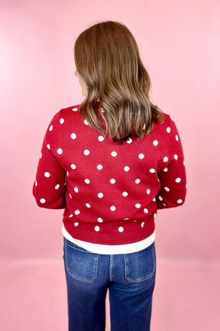 Polka Dot Cardigan Crimson
