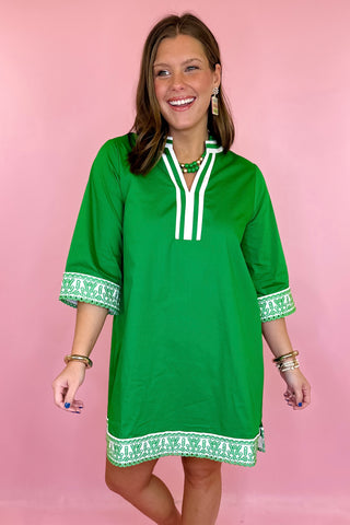 Embroidered Mini Dress Green and white