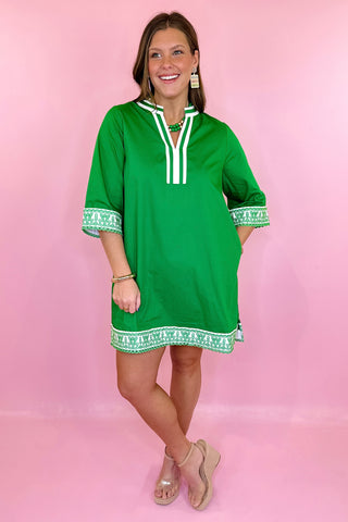  Embroidered Mini Dress Green and white