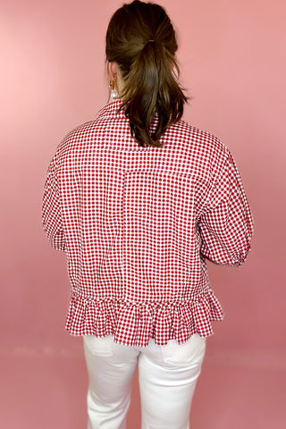 red gingham top